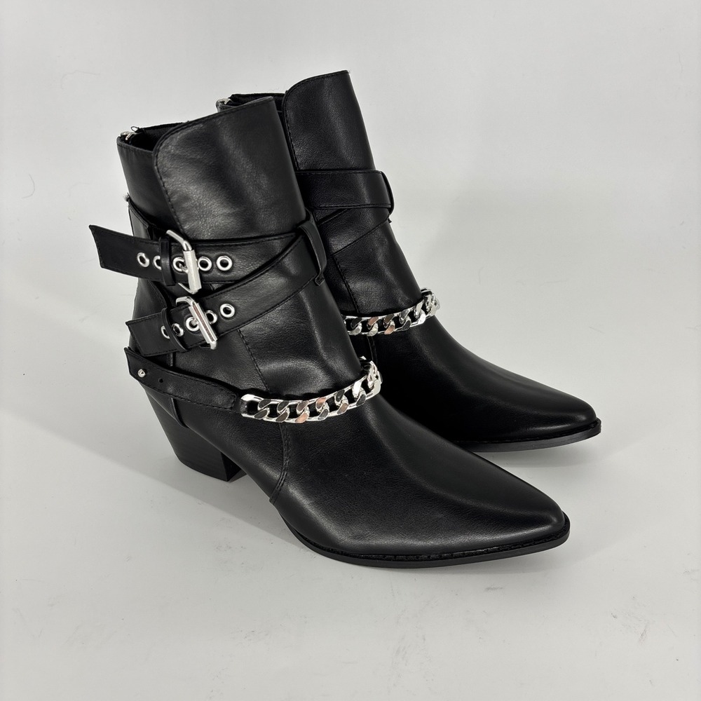 Coconuts by Matisse Jill Buckle Chain Trim Bootie Black Women Size 8 Pointed Toe